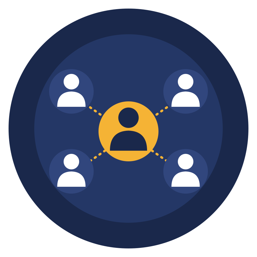 Illustration of connected people around a central agent